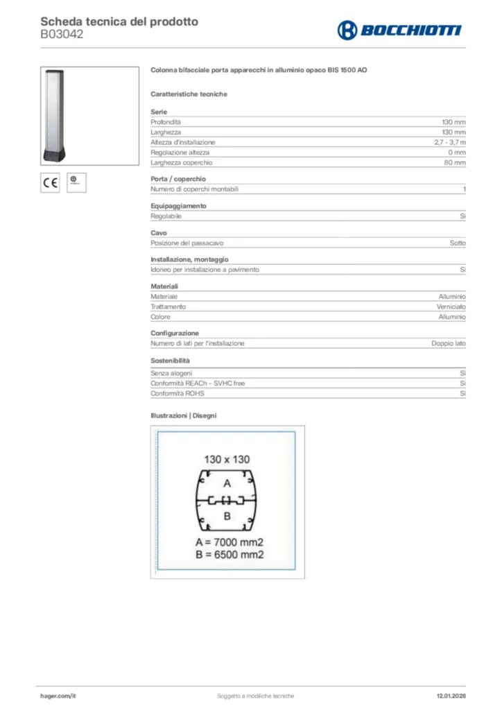 Immagine Bocchiotti Scheda tecnica del prodotto B03042 | Hager Italia