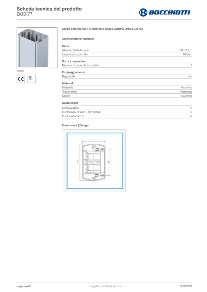 Immagine Bocchiotti Scheda tecnica del prodotto B03177 | Hager Italia