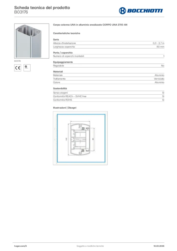 Immagine Bocchiotti Scheda tecnica del prodotto B03176 | Hager Italia