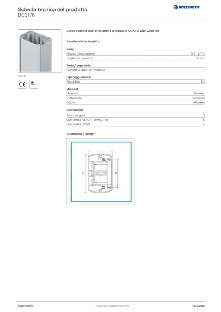 Immagine Bocchiotti Scheda tecnica del prodotto B03176 | Hager Italia