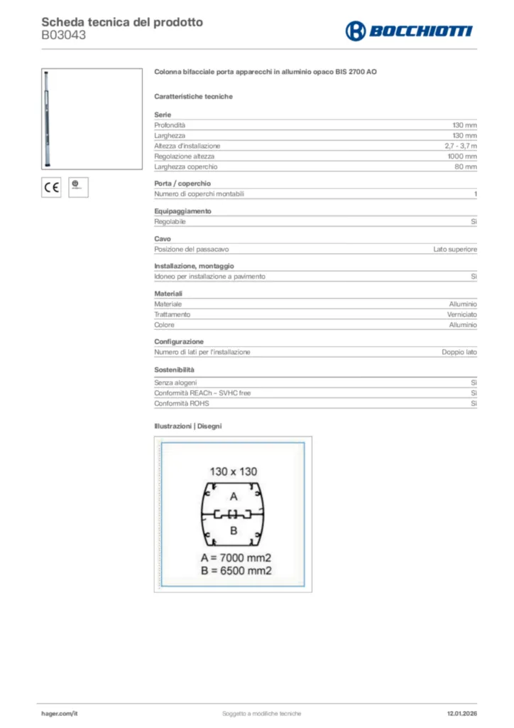 Immagine Bocchiotti Scheda tecnica del prodotto B03043 | Hager Italia
