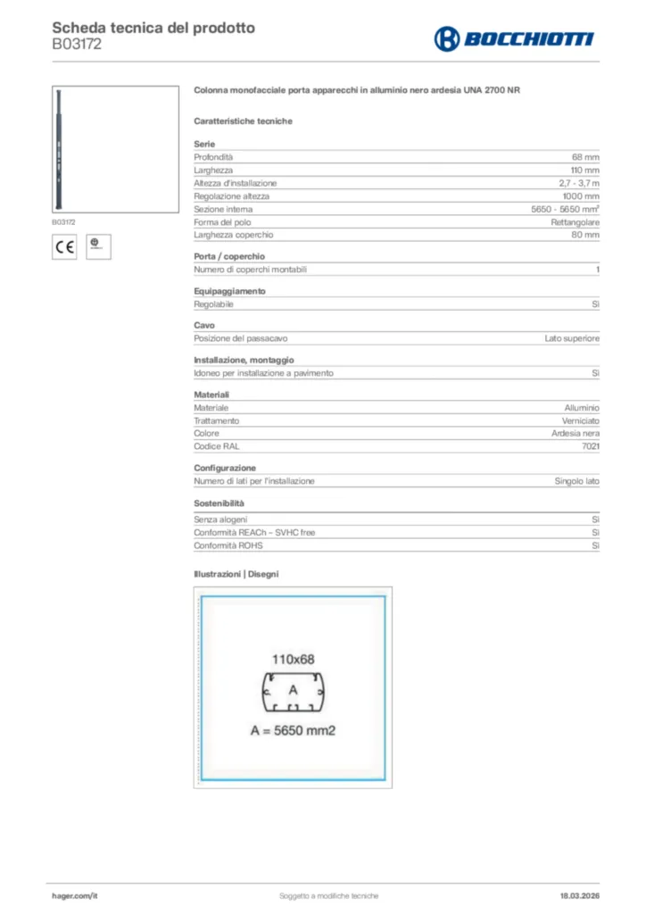 Immagine Bocchiotti Scheda tecnica del prodotto B03172 | Hager Italia