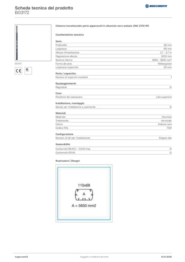 Immagine Bocchiotti Scheda tecnica del prodotto B03172 | Hager Italia