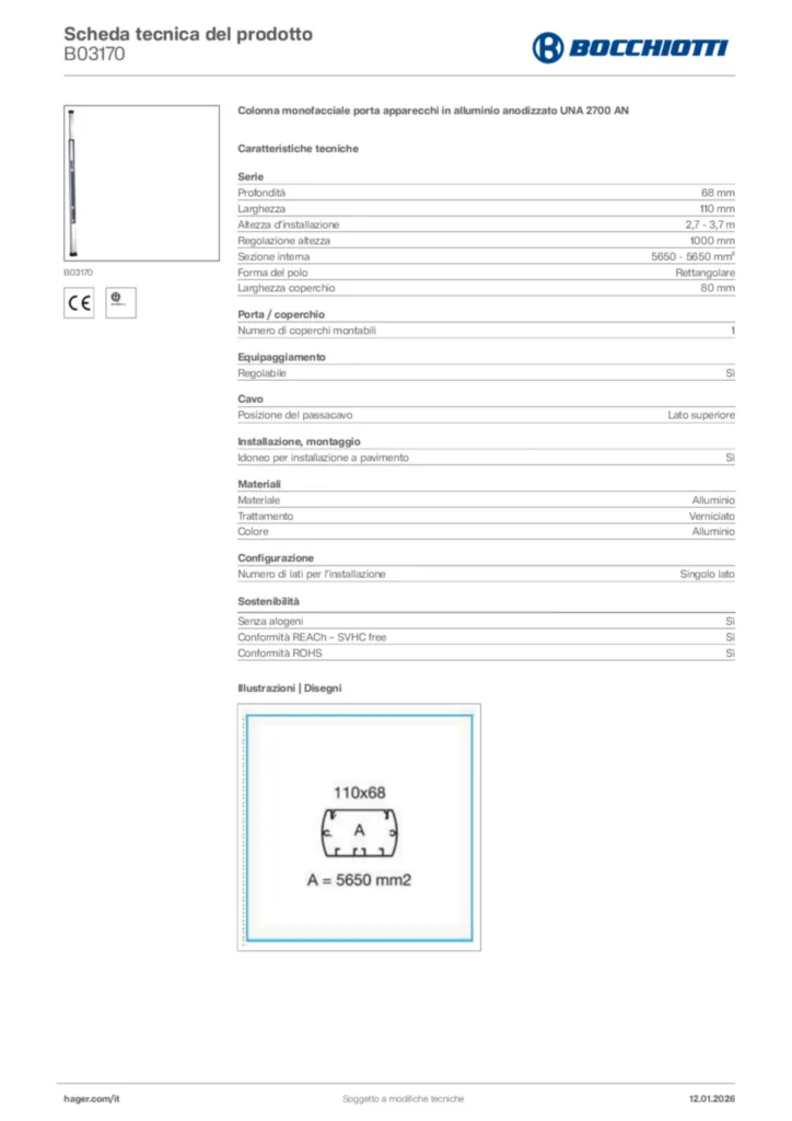 Immagine Bocchiotti Scheda tecnica del prodotto B03170 | Hager Italia