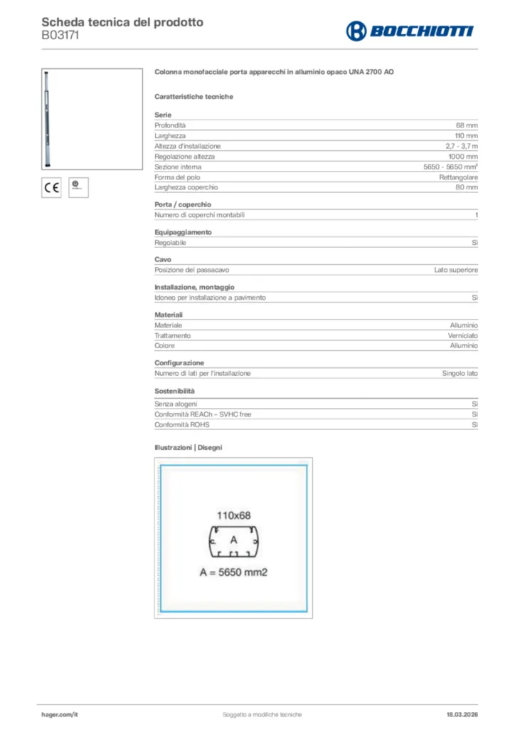 Immagine Bocchiotti Scheda tecnica del prodotto B03171 | Hager Italia
