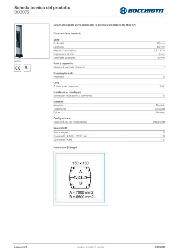 Immagine Bocchiotti Scheda tecnica del prodotto B03075 | Hager Italia