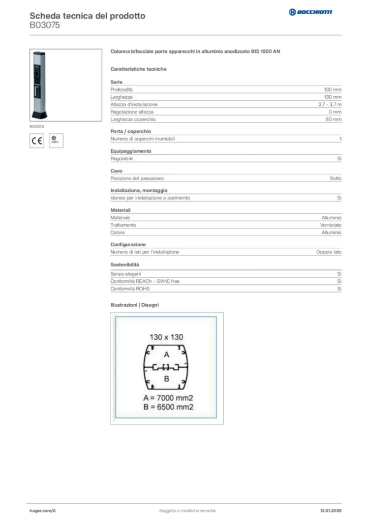 Immagine Bocchiotti Scheda tecnica del prodotto B03075 | Hager Italia