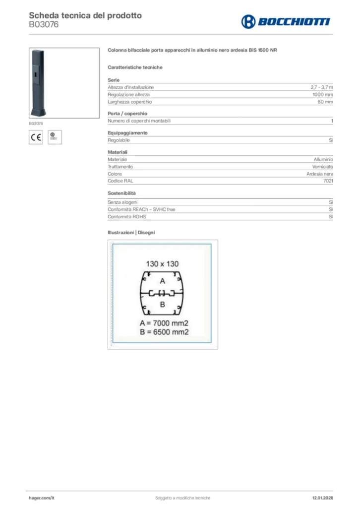 Immagine Bocchiotti Scheda tecnica del prodotto B03076 | Hager Italia