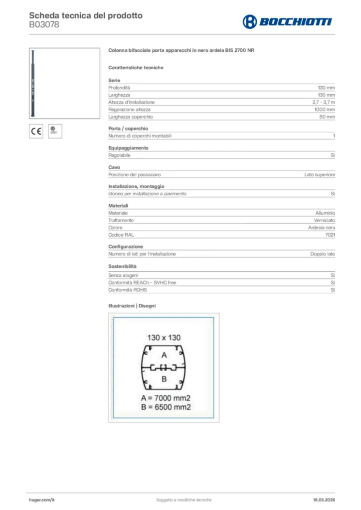 Immagine Bocchiotti Scheda tecnica del prodotto B03078 | Hager Italia