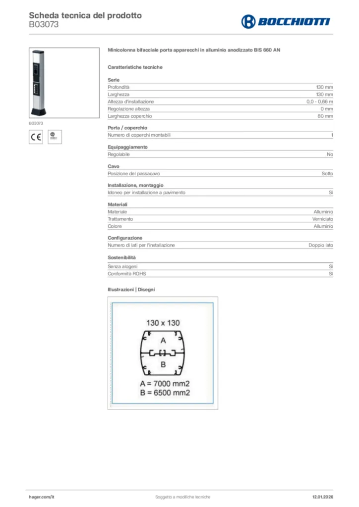 Immagine Bocchiotti Scheda tecnica del prodotto B03073 | Hager Italia