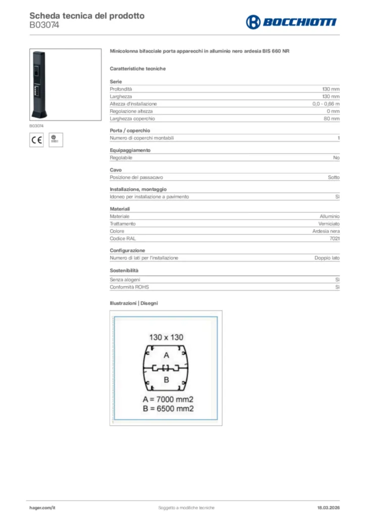 Immagine Bocchiotti Scheda tecnica del prodotto B03074 | Hager Italia