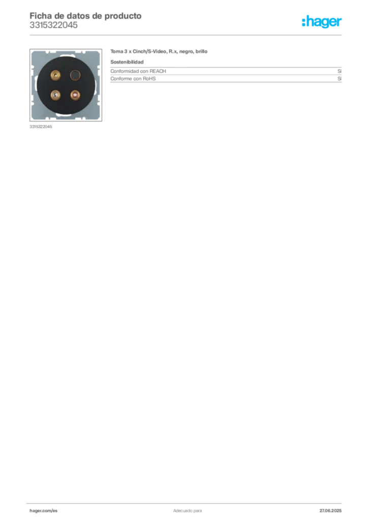 Imagen Hager Ficha de datos de producto 3315322045 | Hager España