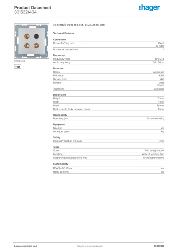 Image Hager Product data sheet 3315321404  | Hager