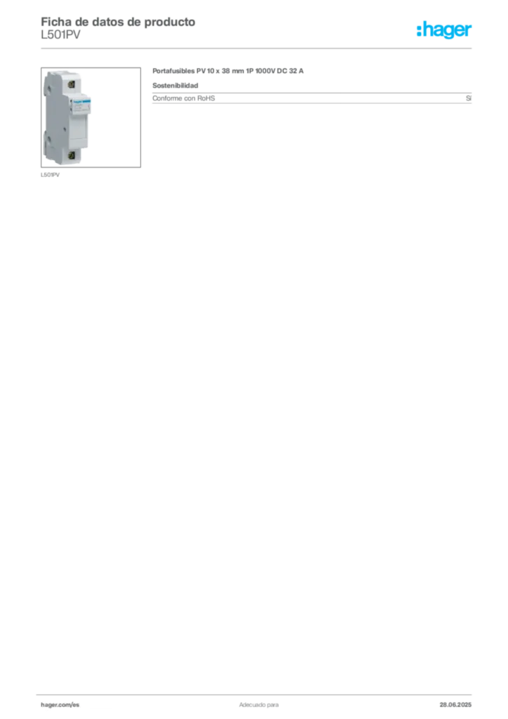 Imagen Hager Ficha de datos de producto L501PV | Hager España