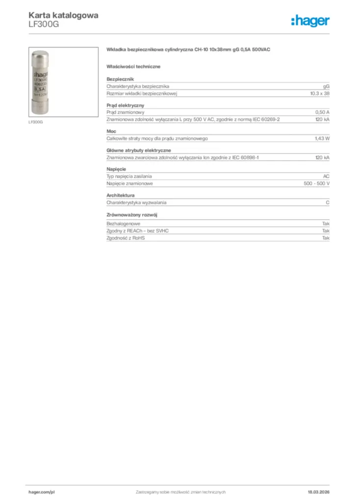 Zdjęcie Hager Karta katalogowa LF300G | Hager Polska