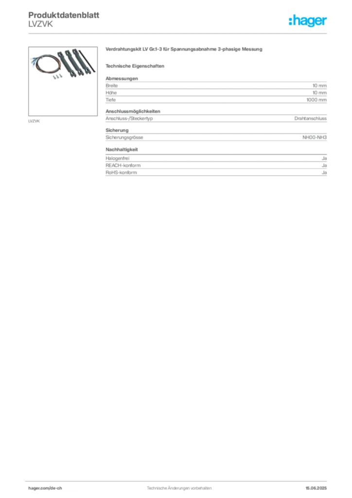 Bild Hager Produktdatenblatt LVZVK | Hager Schweiz