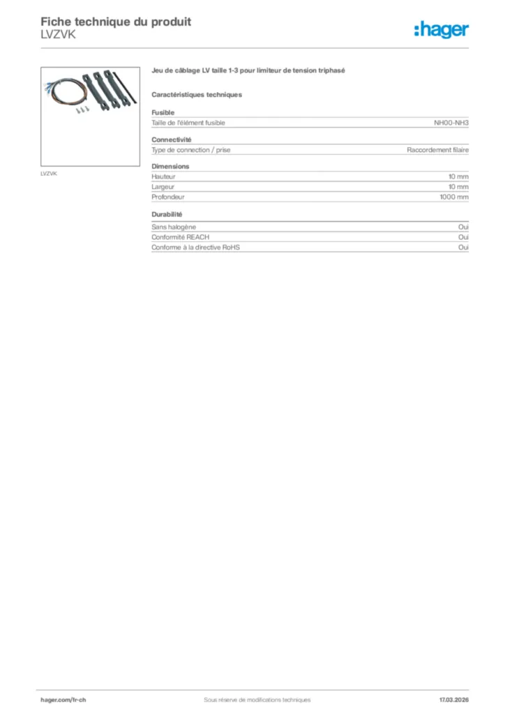 Image Hager Fiche technique du produit LVZVK | Hager Suisse