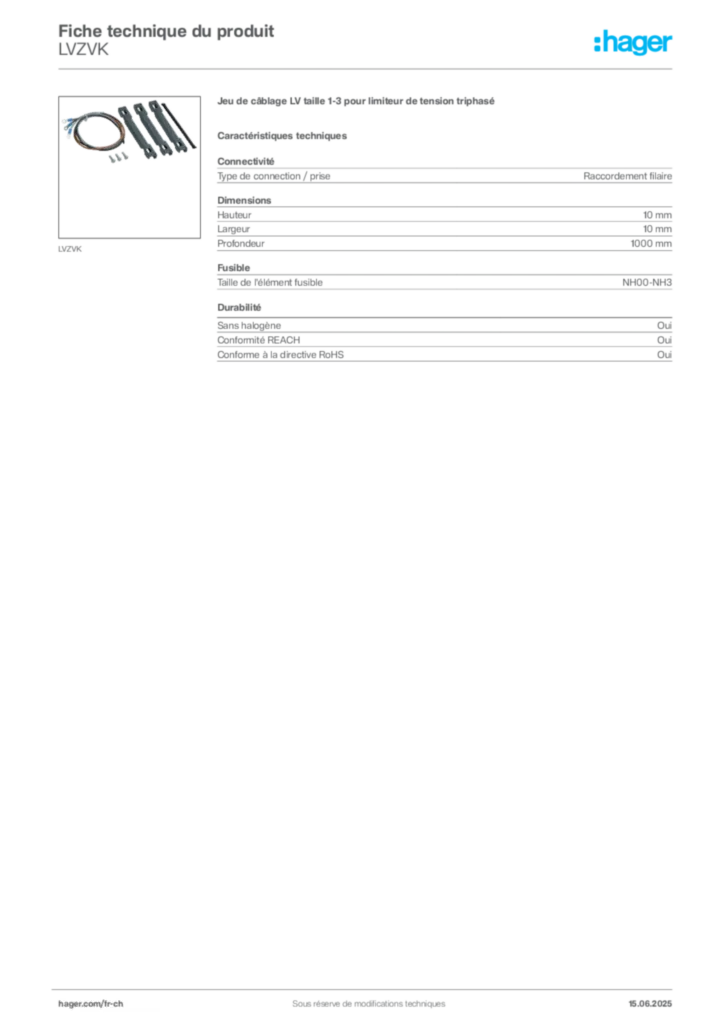 Image Hager Fiche technique du produit LVZVK | Hager Suisse