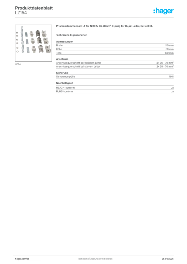 Bild Hager Produktdatenblatt LZ154 | Hager Deutschland
