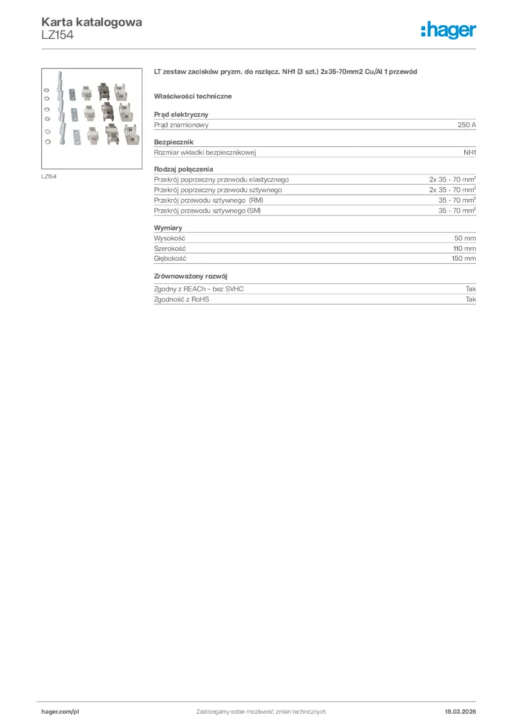 Zdjęcie Hager Karta katalogowa LZ154 | Hager Polska