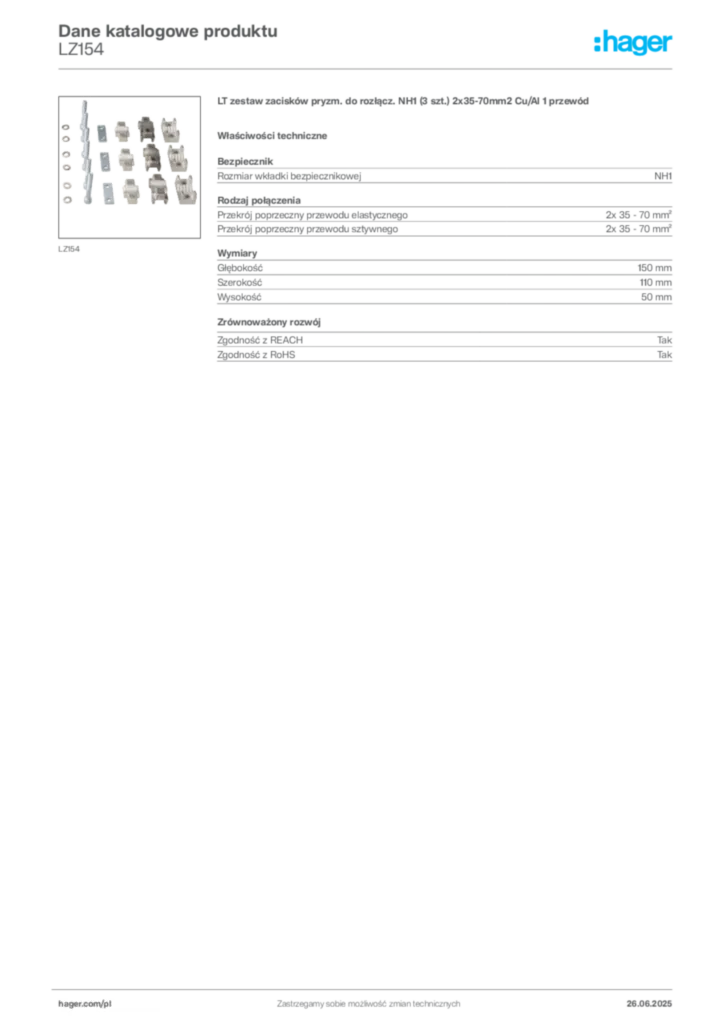 Zdjęcie Hager Dane katalogowe produktu LZ154 | Hager Polska