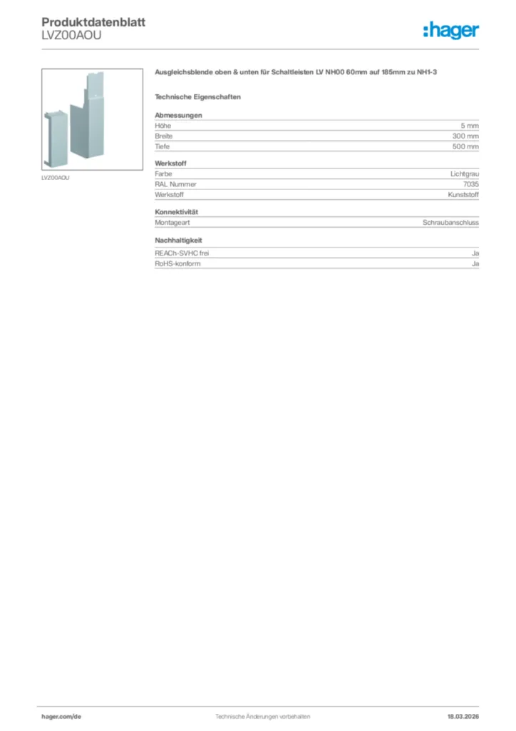 Bild Hager Produktdatenblatt LVZ00AOU | Hager Deutschland