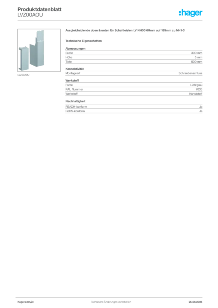 Bild Hager Produktdatenblatt LVZ00AOU | Hager Deutschland