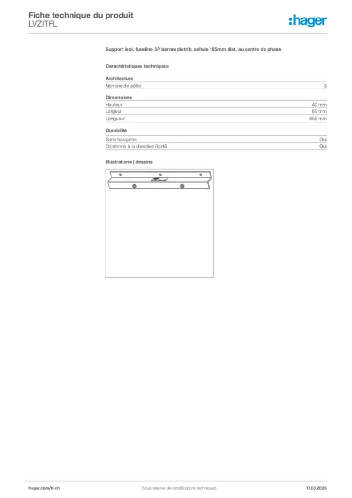 Image Hager Fiche technique du produit LVZITFL | Hager Suisse