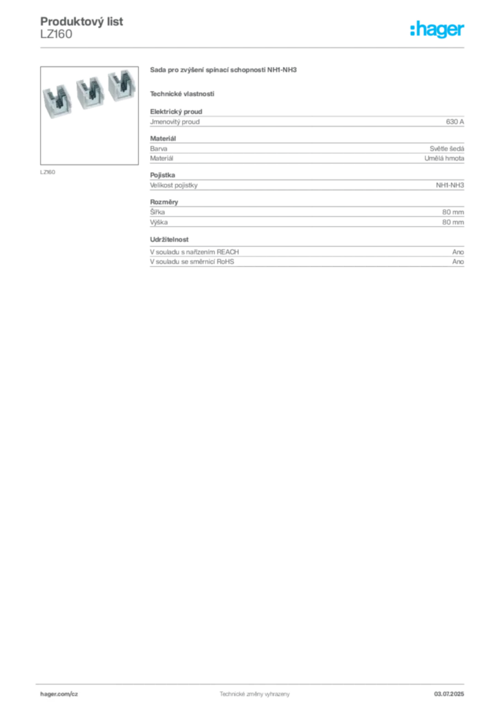 Obrázek Hager Produktový list LZ160 | Hager