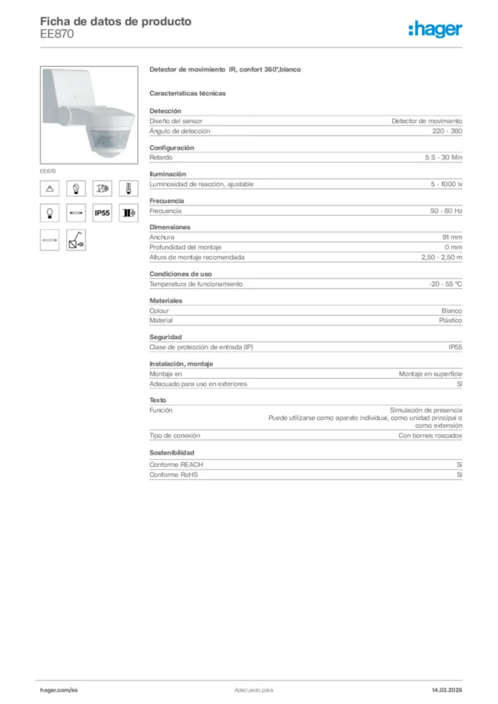 Imagen Hager Ficha de datos de producto EE870 | Hager España