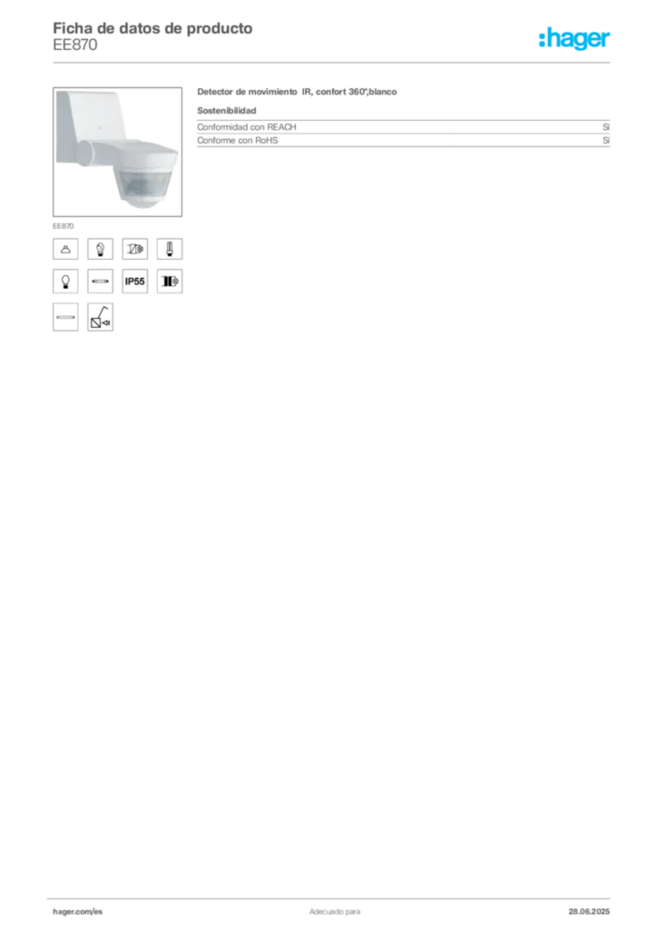 Imagen Hager Ficha de datos de producto EE870 | Hager España