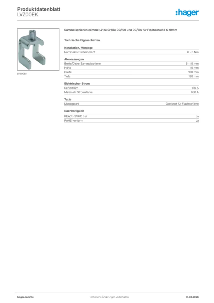 Bild Hager Produktdatenblatt LVZ00EK | Hager Deutschland