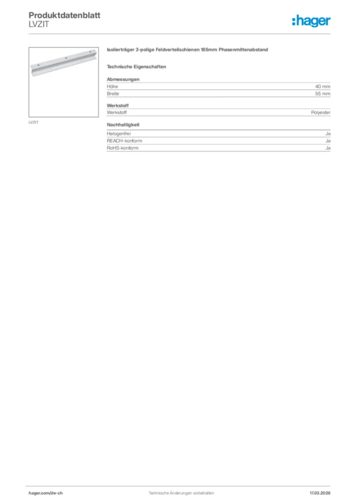 Bild Hager Produktdatenblatt LVZIT | Hager Schweiz