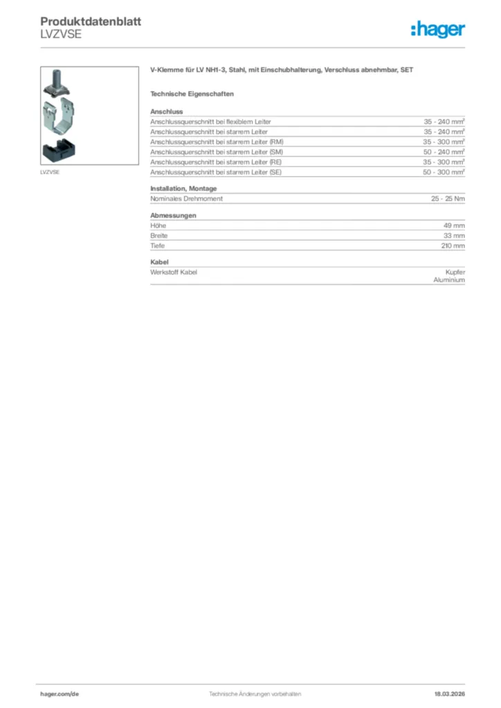 Bild Hager Produktdatenblatt LVZVSE | Hager Deutschland