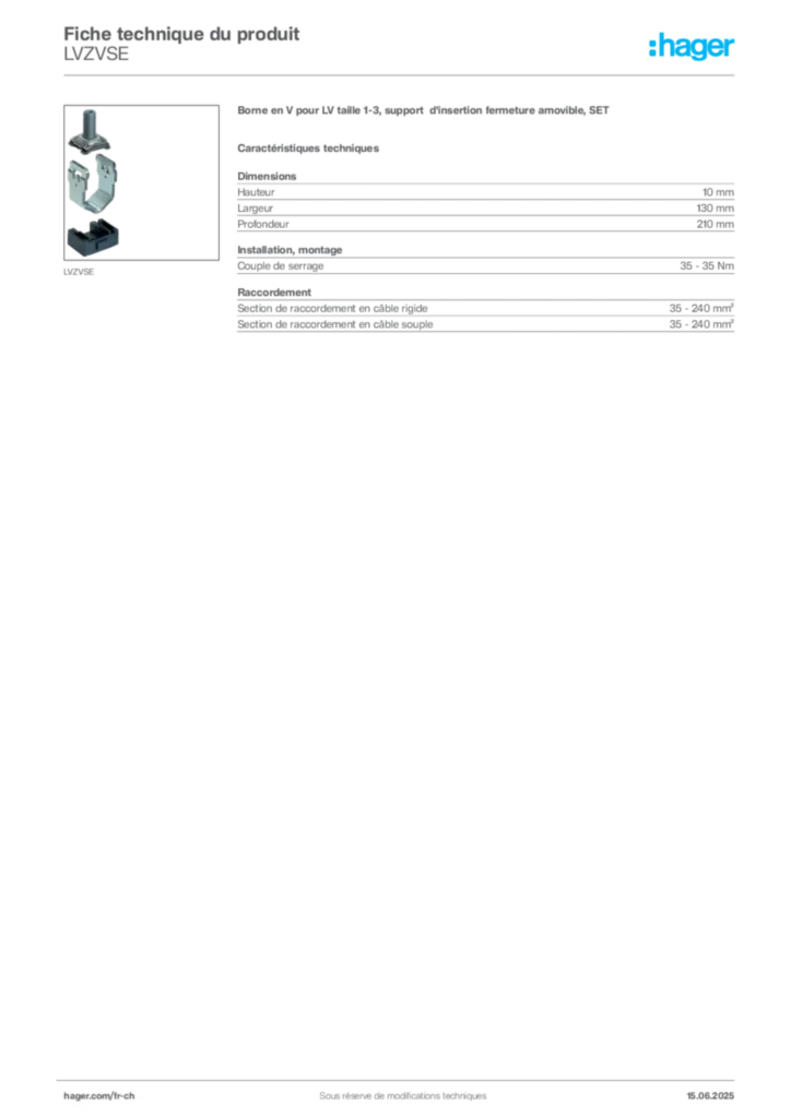 Image Hager Fiche technique du produit LVZVSE | Hager Suisse