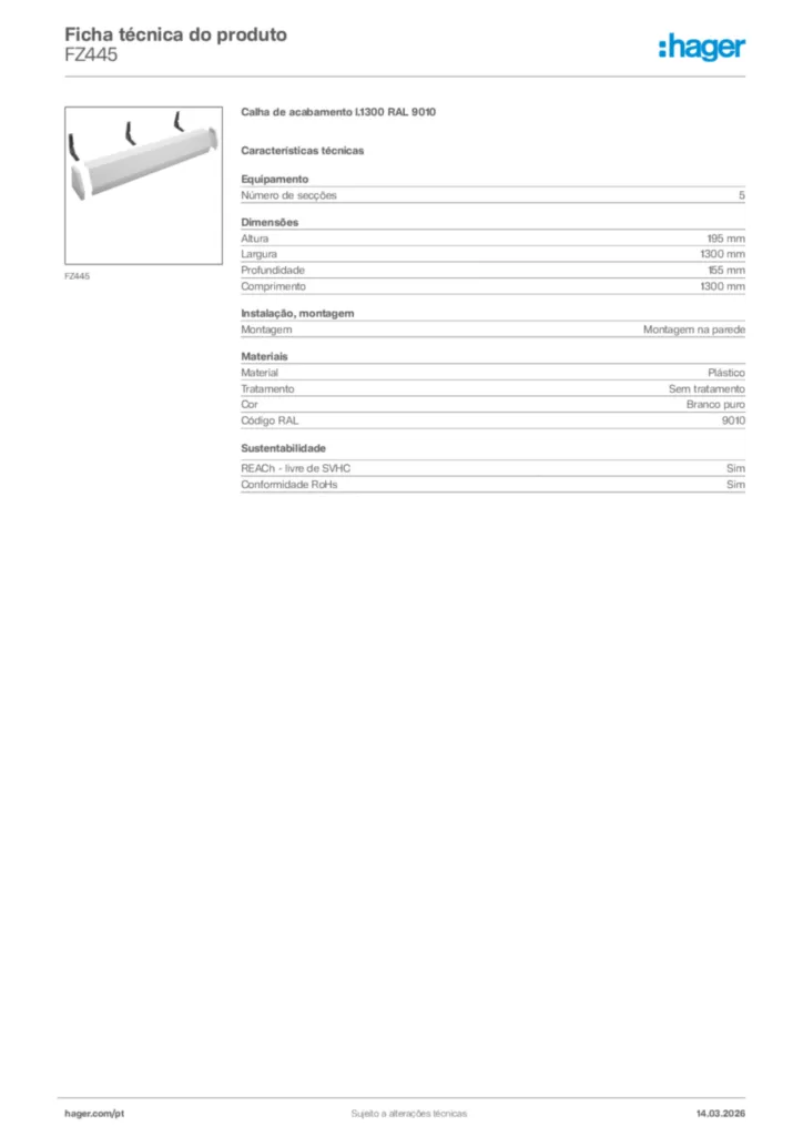 Imagem Hager Ficha técnica do produto FZ445 | Hager Portugal