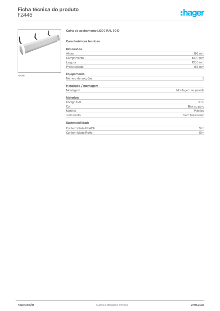 Imagem Hager Ficha técnica do produto FZ445 | Hager Portugal