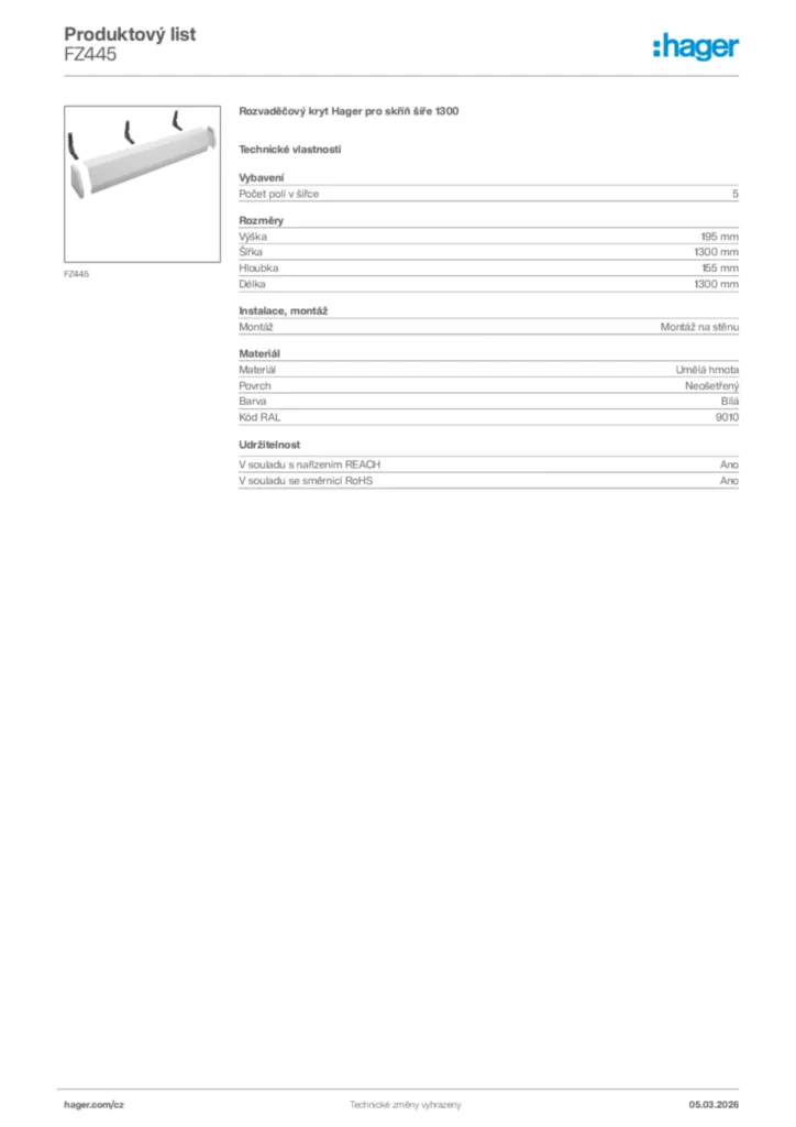 Obrázek Hager Product data sheet FZ445 | Hager
