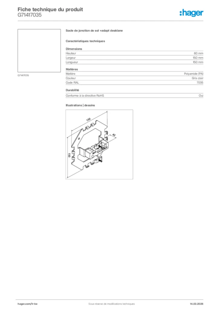 Image Hager Fiche technique du produit G71417035 | Hager Belgique