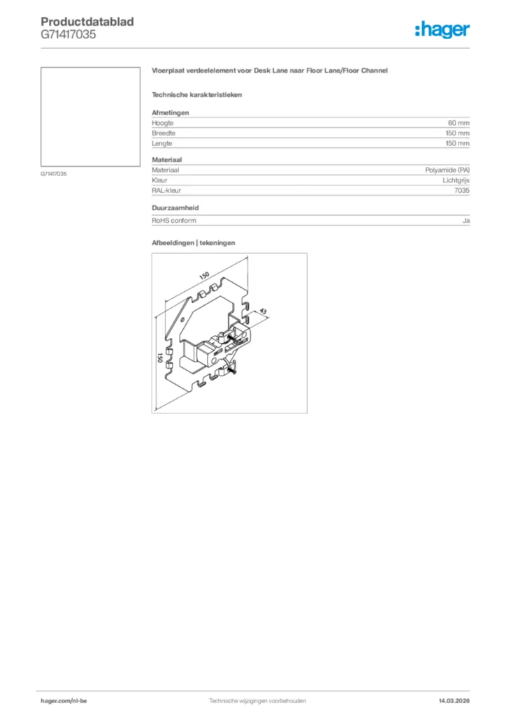 Afbeelding Hager Productdatablad G71417035 | Hager Belgium