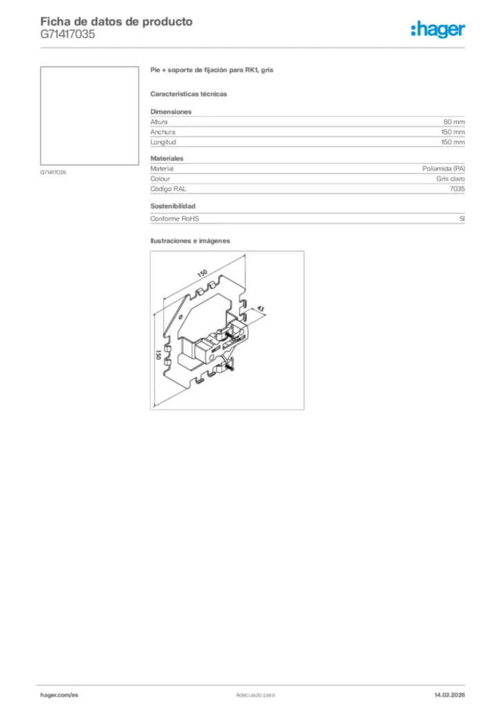 Imagen Hager Ficha de datos de producto G71417035 | Hager España