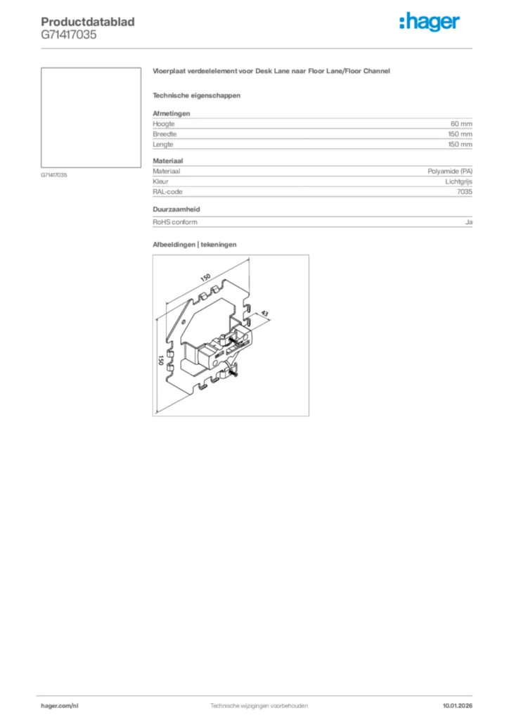 Afbeelding Hager Productdatablad G71417035 | Hager Nederland