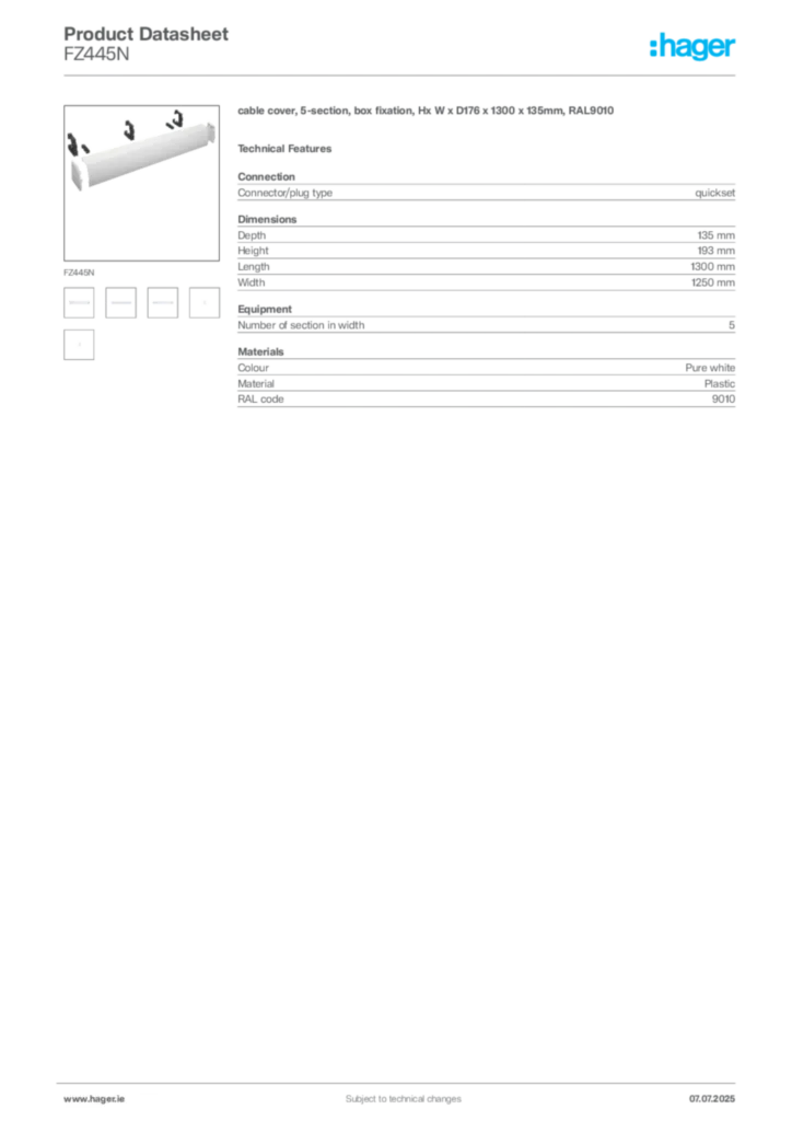 Image Hager Product data sheet FZ445N  | Hager