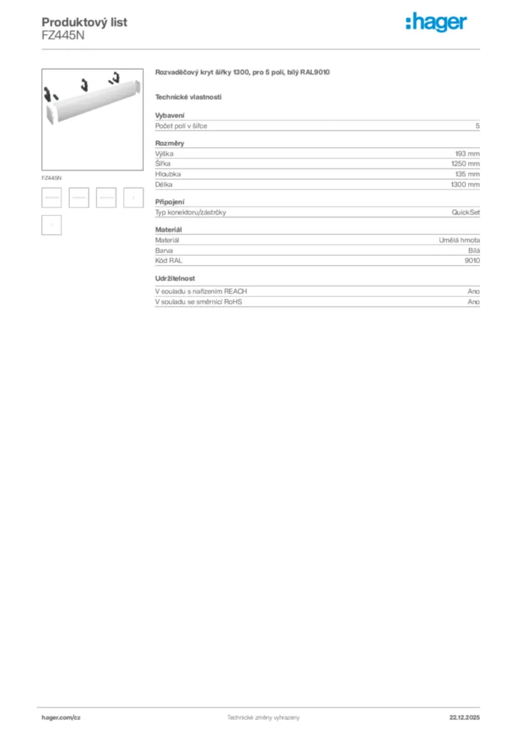 Obrázek Hager Produktový list FZ445N | Hager