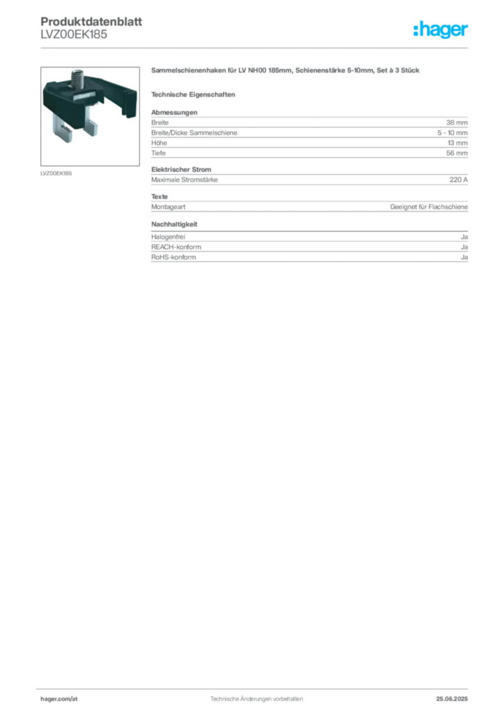 Bild Hager Produktdatenblatt LVZ00EK185 | Hager Deutschland