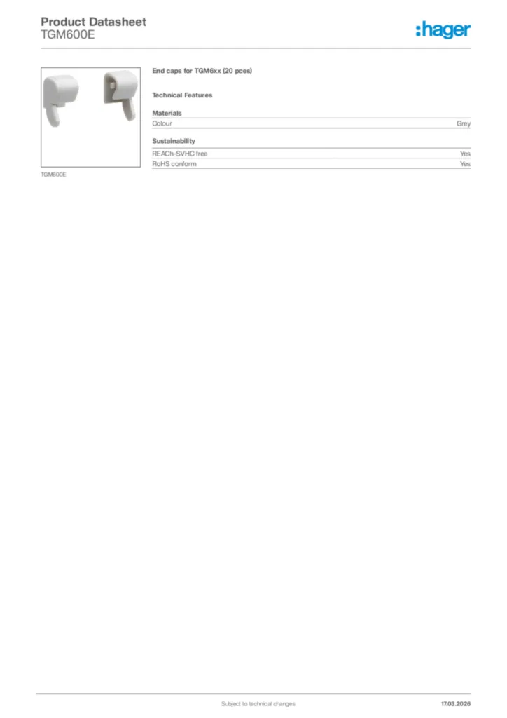 Image Hager Product data sheet TGM600E  | Hager Africa