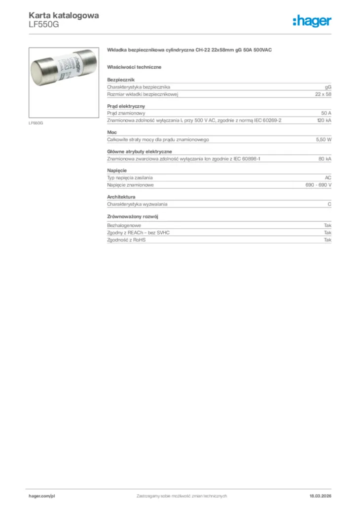 Zdjęcie Hager Karta katalogowa LF550G | Hager Polska