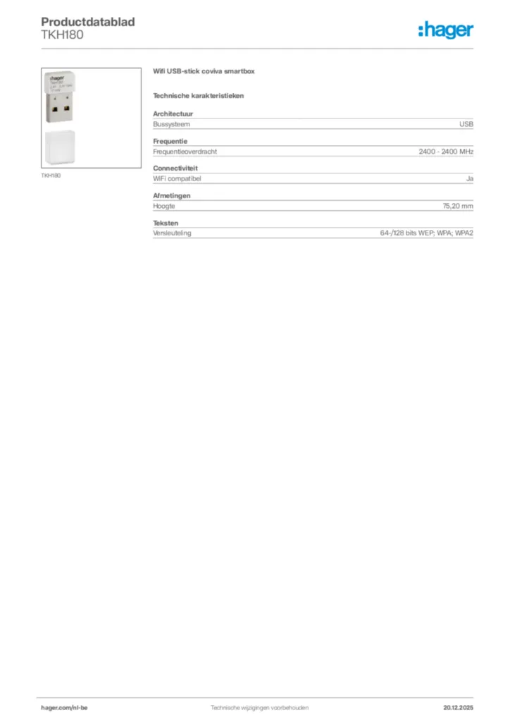 Afbeelding Hager Productdatablad TKH180 | Hager Belgium