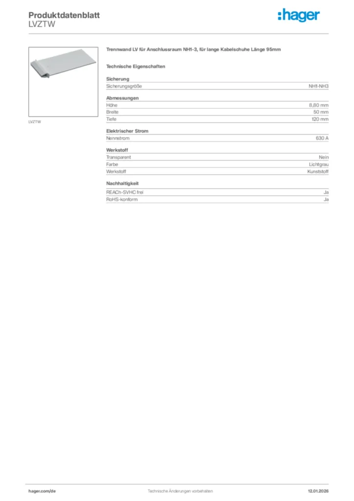 Bild Hager Produktdatenblatt LVZTW | Hager Deutschland