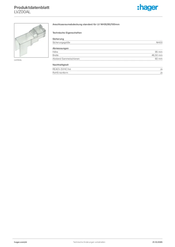 Bild Hager Produktdatenblatt LVZ00AL | Hager Deutschland